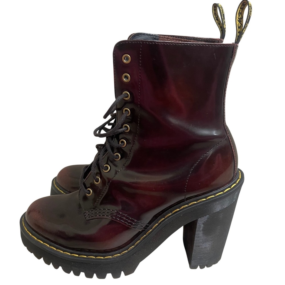 Dr. Martens Kendra sz7 Cherry Red Arcadia Leather Platform Heeled Boots Women 7